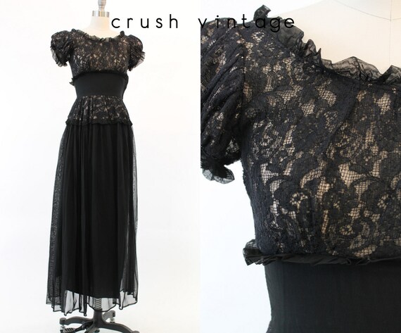 1940s lace dress | maxi rayon organza party gown |