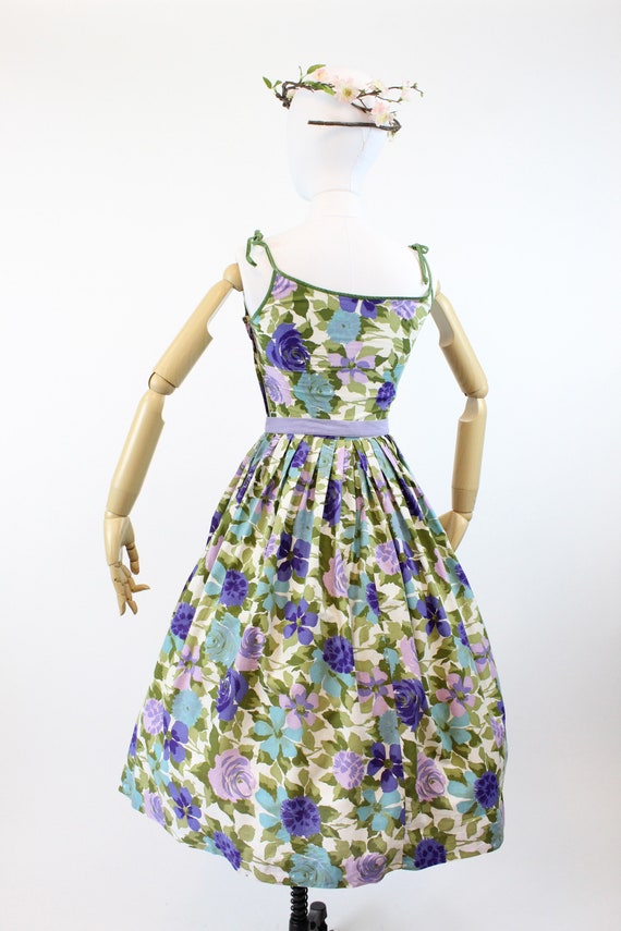 1950s floral dress | cotton rose print tie strap … - image 6