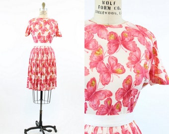 1950s butterfly print dress xs | vintage novelty print dress