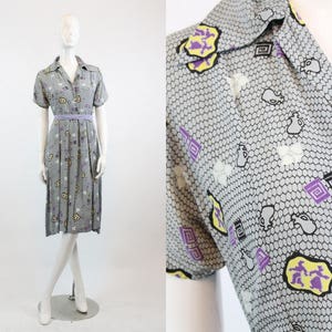 1940s novelty print dress medium vintage figure and jugs print new in image 1