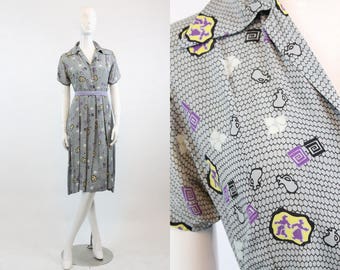 1940s novelty print dress medium | vintage figure and jugs print | new in