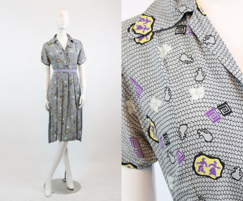 1940s novelty print dress medium vintage figure and jugs print new in image 1