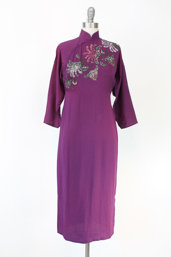 1940s sequin dress cheongsam | vintage purple ray… - image 2