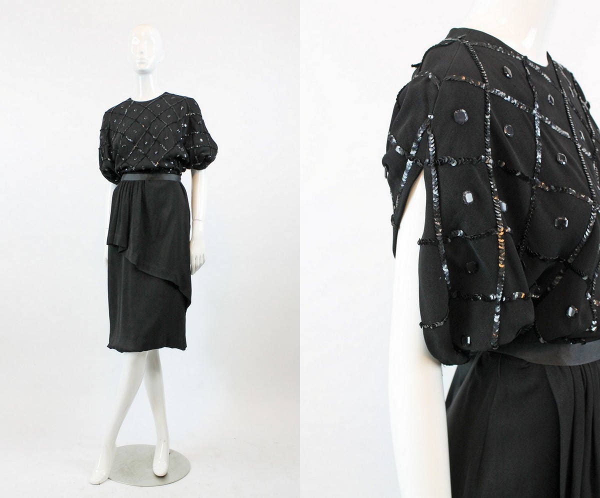 Vintage Aprons, Retro Aprons, Old Fashioned Aprons & Patterns 1940S Sequin Dress Medium  Vintage Peplum Rayon $162.00 AT vintagedancer.com