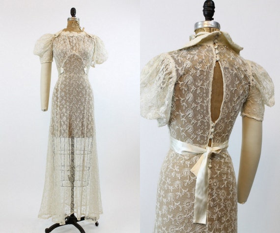 1930s embroidered wedding dress xs | vintage 30s s
