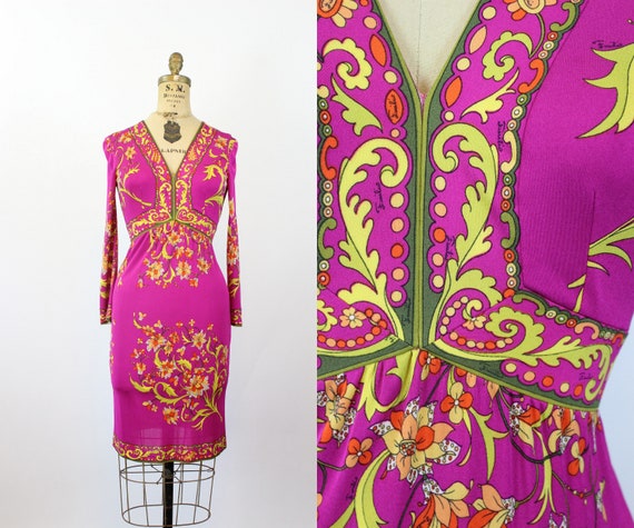 1960s 1970s EMILIO PUCCI magenta chartreuse SILK … - image 1