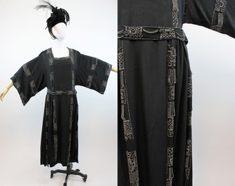 1920s silk beaded kimono sleeve dress small | vintage asian inspired dress | new in