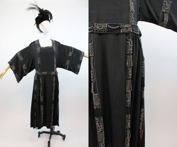 1920s silk beaded kimono sleeve dress small | vin… - image 1
