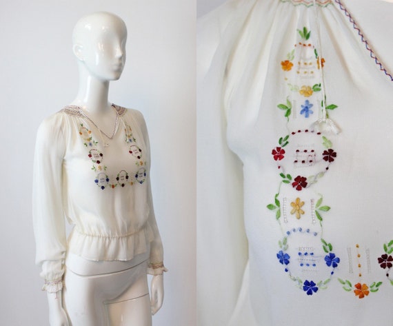 1930s Hungarian embroidered blouse xs | vintage pe