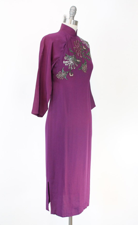 1940s sequin dress cheongsam | vintage purple ray… - image 4