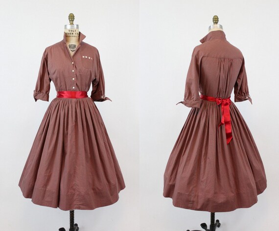1950s shirtwaist dress | novelty pinwheel print Ca