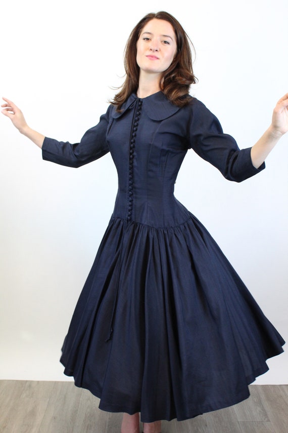 1950s SUZY PERETTE navy SILK dress small | new sp… - image 8