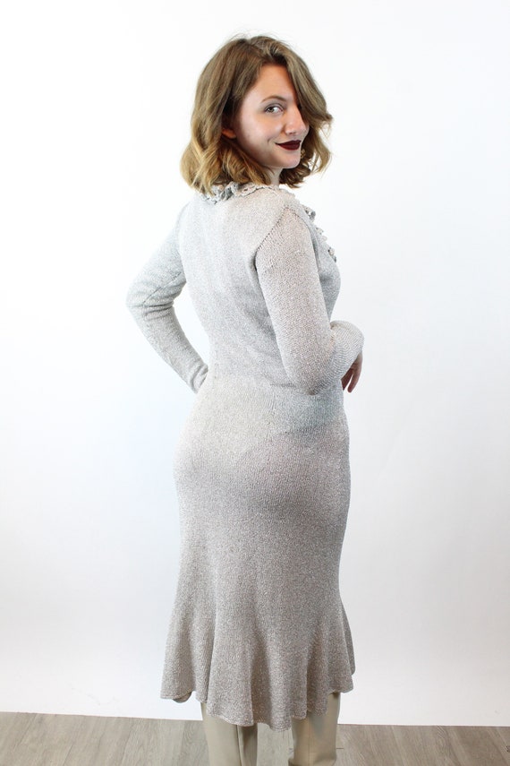 1940s SILVER LUREX knit dress small | new winter - image 7