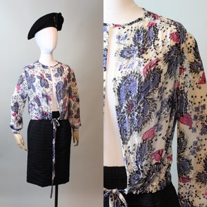 1940s SILK floral tie front blouse small medium | new fall winter winter