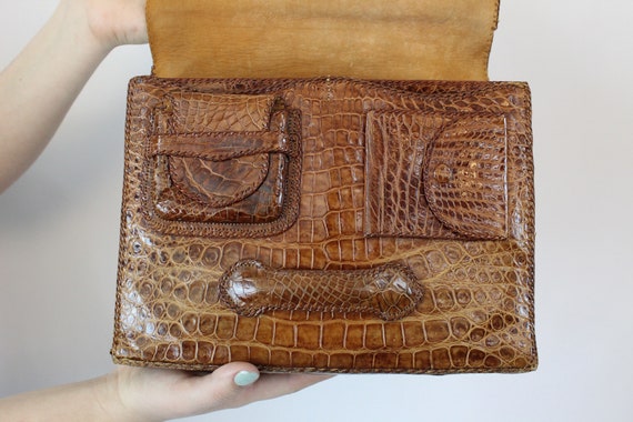 1950s leather handbag | snakeskin clutch purse | … - image 7