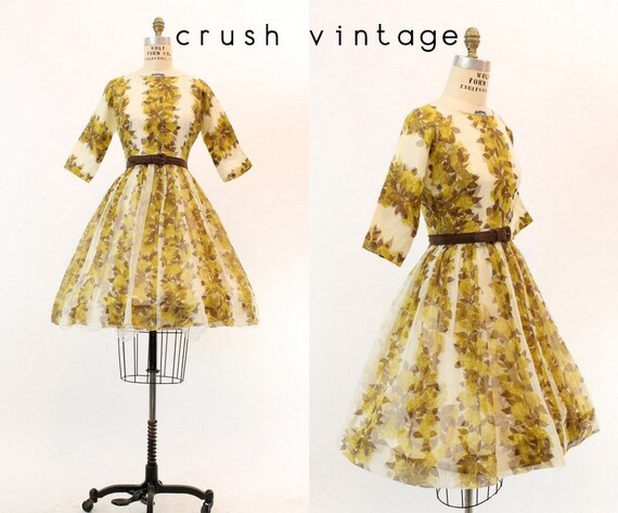 1950s organza dress | rose floral print | xs