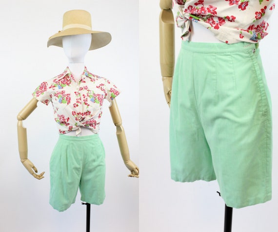 1950s mint cotton shorts xs | vintage bradley sho… - image 1
