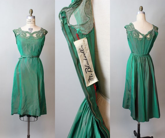 1960s Mr Blackwell Custom green TRAIN dress xs | … - image 1