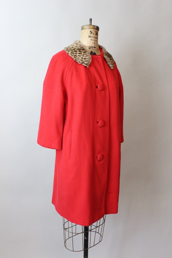 1960s LILLI ANN red fur collar mohair coat small … - image 6