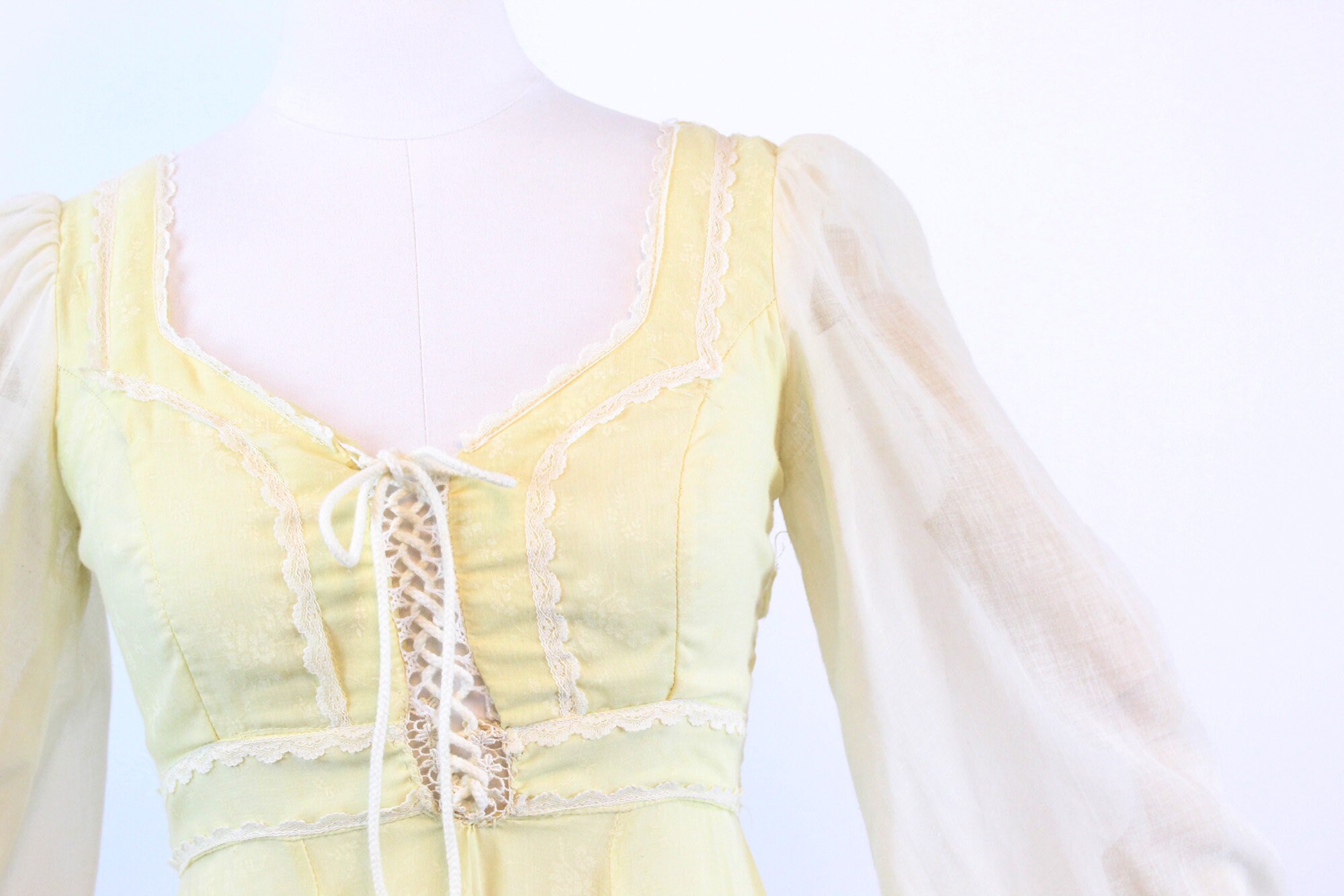 1970s Gunne Sax CORSET Yellow Floral Maxi Dress Xs | New Spring Summer ...