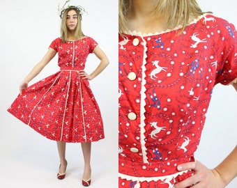 1950s Alex Colman deer print top and skirt xxs| novelty print dress | new in