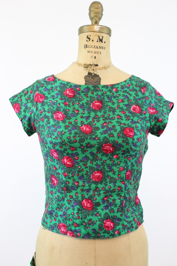 1950s rose print set dress xs | vintage novelty p… - image 3