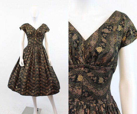 1950s Pat Hartley metallic floral dress | vintage