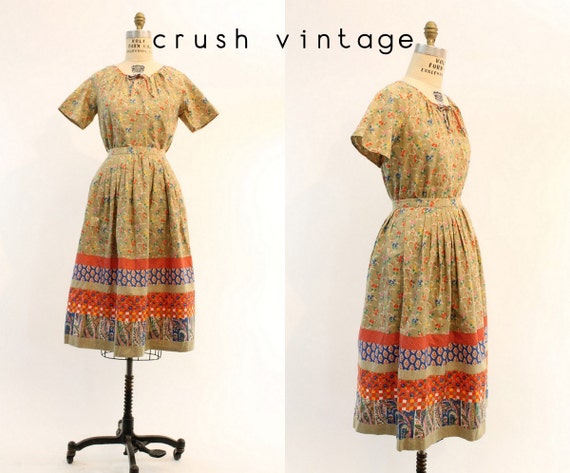 1970s cotton peasant blouse and full skirt xs | vi