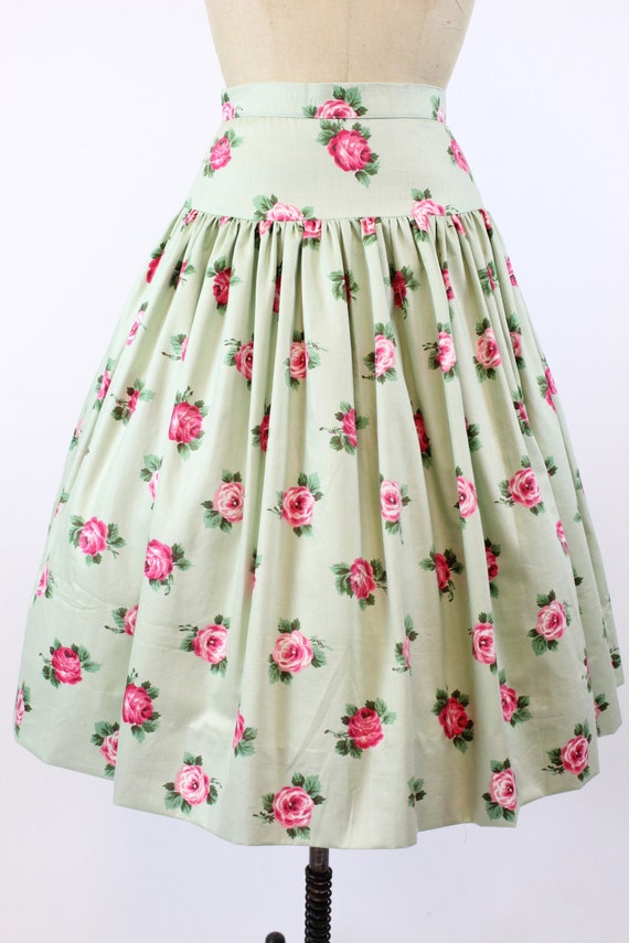 1950s rose print skirt xs | vintage pistachio chi… - image 4