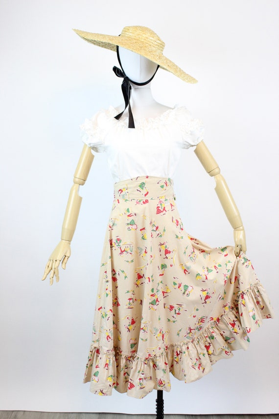 1940s novelty SQUARE DANCE print skirt xs | new f… - image 2