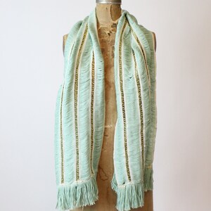 1950s gold and pistachio scarf vintage fringe wrap image 2