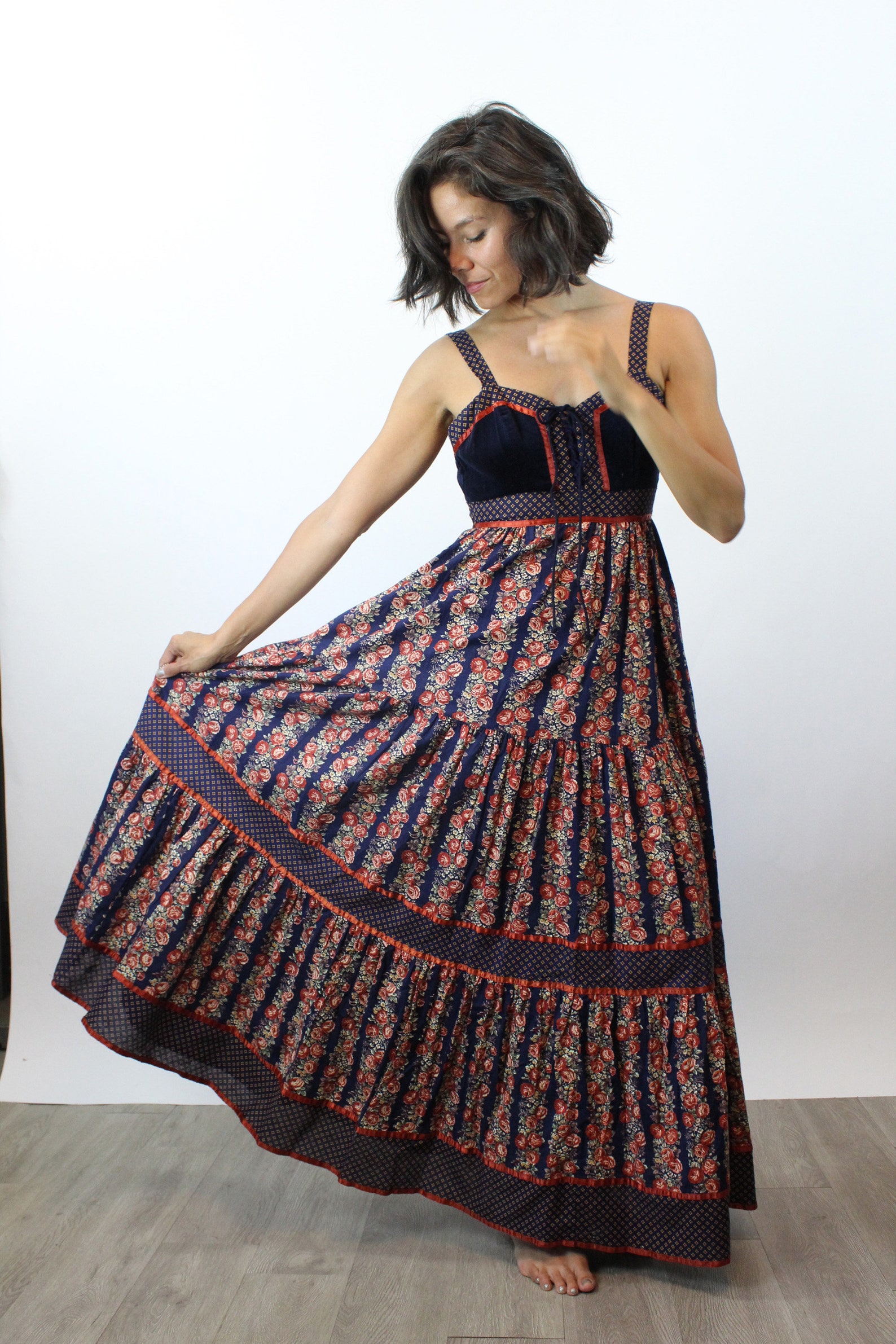 1970s GUNNE SAX Cabbage Rose Corset Maxi Dress Xss | New Spring Summer ...
