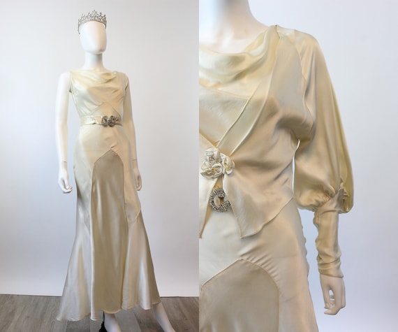 1930s liquid silk WEDDING gown dress and jacket xs sm… - Gem