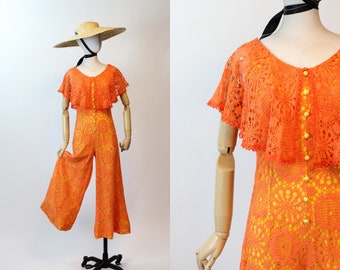 1970s CHARM of HOLLYWOOD crochet jumpsuit pants xs | new spring summer