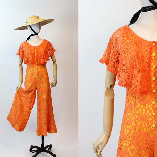 1970s CHARM of HOLLYWOOD crochet jumpsuit pants xs | new spring summer