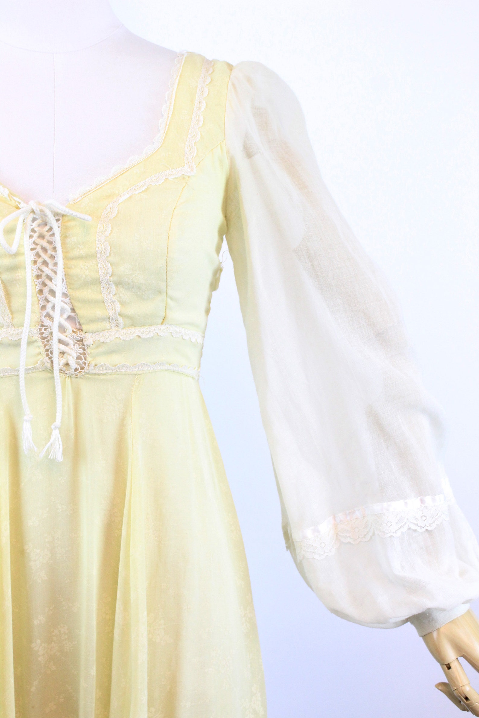 1970s Gunne Sax CORSET Yellow Floral Maxi Dress Xs | New Spring Summer ...