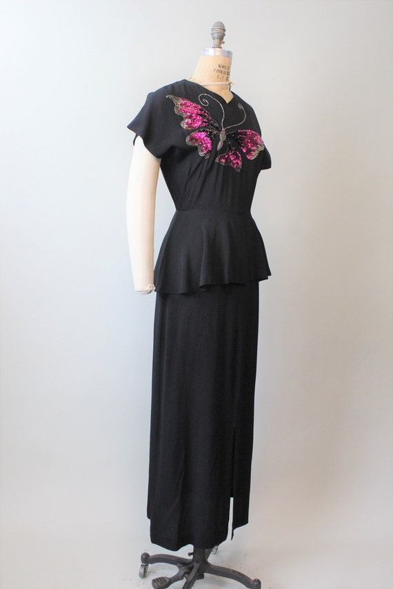 1940s BUTTERFLY sequin PEPLUM gown dress medium |… - image 6