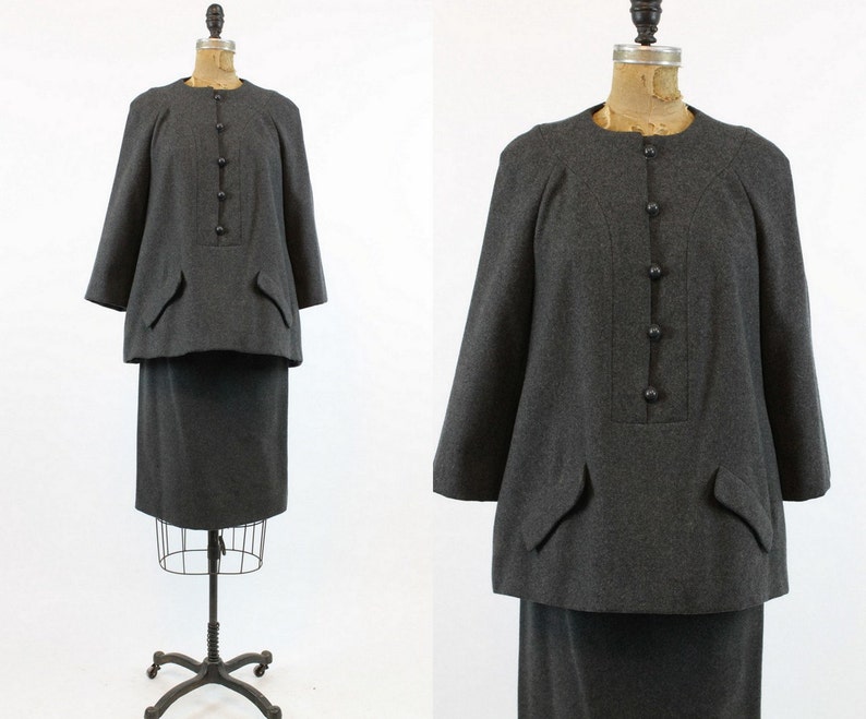 1960s Geoffrey Beene suit xs trapeze tunic top and pencil skirt image 1