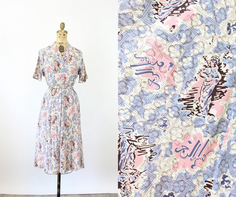 1940s WOMEN STATUE novelty print dress medium new spring summer image 1