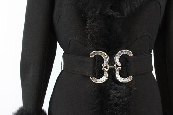 1960s black FAUX FUR belted coat medium | new win… - image 4