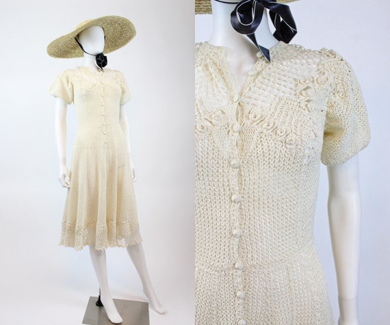 1970s crochet fit and flare dress small medium | 7