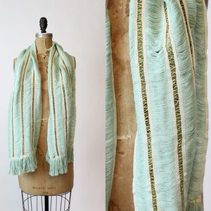 1950s gold and pistachio scarf vintage fringe wrap image 1