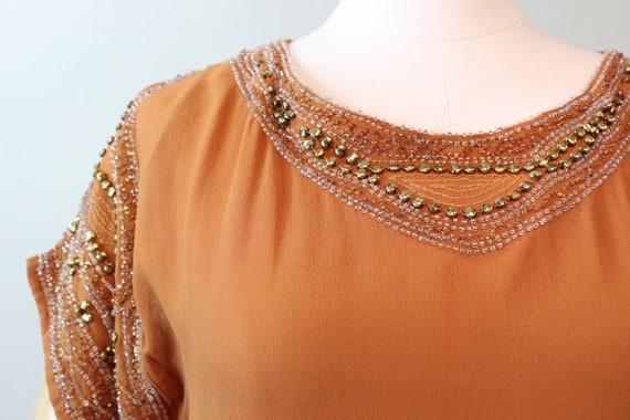 1920s rare PUMPKIN beaded GOLD STUD dress xs smal… - image 7