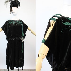 1920s RARE GREEN bead art deco velvet dress xs | new winter