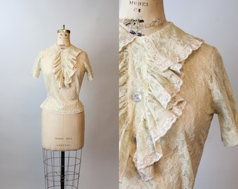 1930s LACE RUFFLE blouse top xs | new fall winter