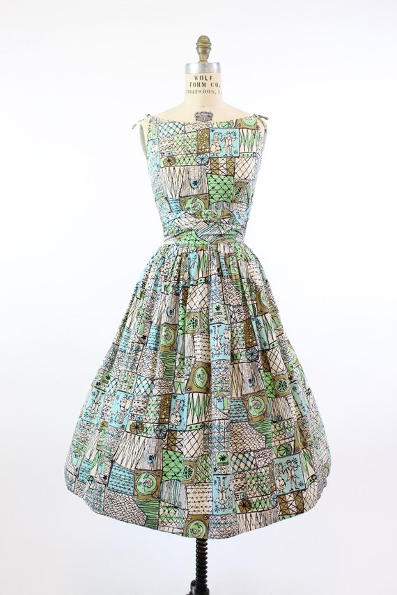 1950s novelty print dress xs | vintage wedding sc… - image 2