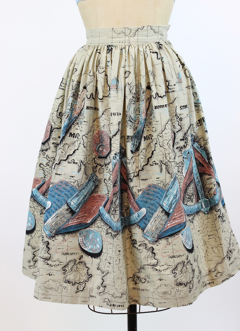 1950s MAP PRINT cartography skirt xxs new spring summer image 2