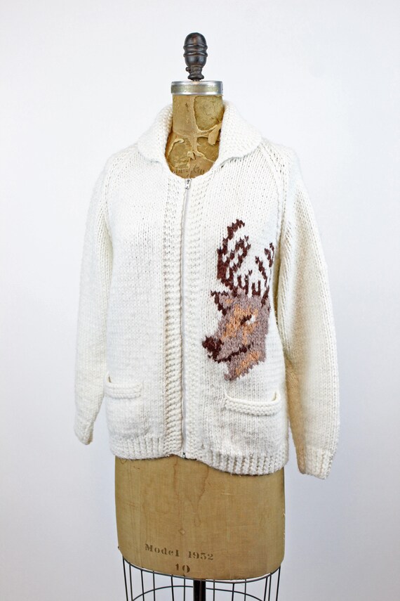 1960s Cowichan KNIT DEER cardigan sweater small m… - image 3