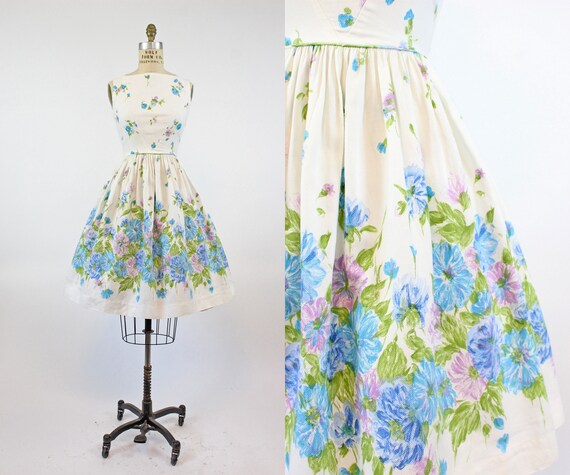 1950s cotton pique floral dress xs | vintage sun d