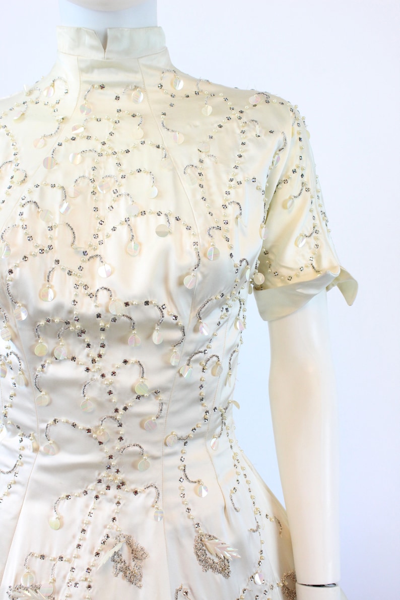 1950s RARE Ceil Chapman rhinestone beaded dress xs new winter image 3